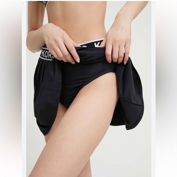 Michael Kors Pleated Swim Skirt Logo Elastic Waist Black White Medium NEW $94 - Picture 3 of 12